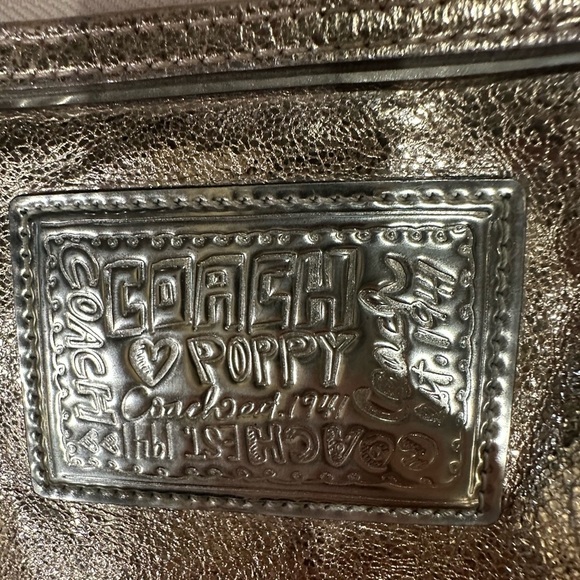 VINTAGE COACH Poppy Metallic Gold Champagne Leather Large Shoulder Bag RARE! - Picture 6 of 11